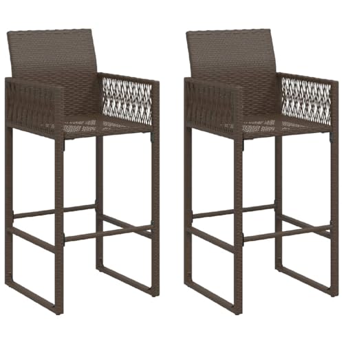 HFXHIJXQ Tabourets de Bar de Jardin Lot de 2 Chaise Haute Extérieure en Résine Tressée Poly Rotin Tabouret de Comptoir avec Dossier et Accoudoirs Marron...