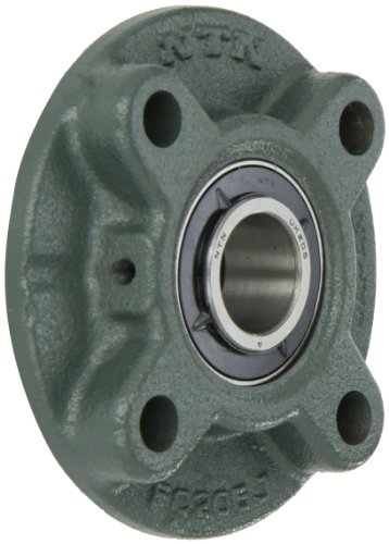 NTN UKFC205D1 Light Duty Piloted Flange Bearing, 4 Bolts, Adapter Mounted, Regreasable, Contact and Flinger Seals, Cast Iron, 20mm Bore, 3-35/64