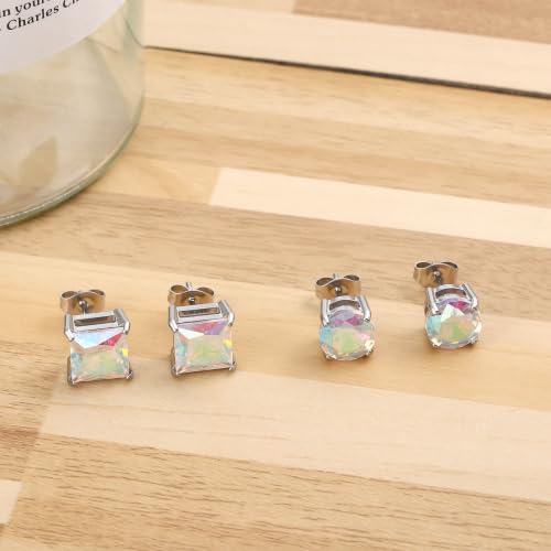 Image of NEWITIN 2 Pairs Silver Stud Earrings for Women Hypoallergenic Earring Stainless Steel Inlaid Cubic Zirconia Studs Earring Diamond Halo Stud Earrings for Women Men