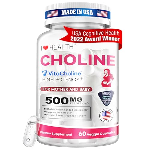 I LOVE HEALTH VitaCholine® Liquid Choline 500mg Supplement, Prenatal Formula to Support Baby’s Brain Development During Pregnancy and Breastfeeding, 60 Day Supply*