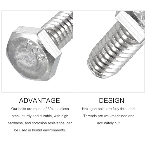 Image of METALLIXITY Hex Head Bolts (1 /4-20 x 5 /8 inch) 50Pcs, 304 Stainless Steel 18-8, Fully Threaded, External Hex Drive, Plain Finish, Hex Head Screw Bolt, Silver