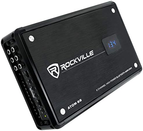 Rockville Atom 8B 3500W Peak/880W RMS 8-Channel Marine Amplifier, Bluetooth with Auto Pairing, Adjustable Crossover, Voltage Display, Compact Corrosion-Resistant Design for Boats and Yachts