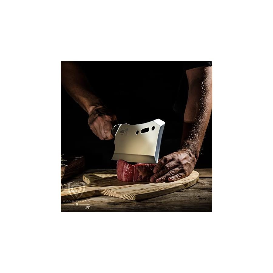Dalstrong Obliterator Meat & Veggie Cleaver Knife - 9 inch - Gladiator Series R - Wood Stand & Sheath Cover - Razor Sharp Heavy Duty Bone Chopper- 3lbs 6mm Thick - 7CR17MOV Carbon Steel - G10 Handle