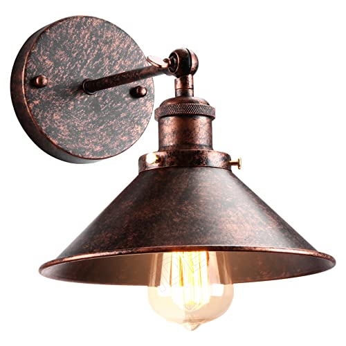 iDEGU Wandleuchte Industrielle Vintage Wandlampe Deckenleuchte Edison-Stil Metall Retro Lampe mit 180° Drehung E27 Fassung Lampe für Wohnzimmer Küche Flur Schlafzimmer, 22 cm (1 Stück, Rost) Cover