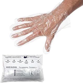 HeroTouch Disposable Gloves (500 Pairs) Large, Latex Free, Strong, for Men and Women, 10 mm Thick, Size L Left Right 24.5 x 26.5 cm for Daily Home Use Shops Hairdressing Salons, Kitchen, Transparent