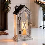 NUPTIO Laterne Holz Weihnachten Deko: 26cm Laternen für Draußen Vintage Kerzenlaterne Innen Haus Windlicht Rustikale Holzlaterne Metall Outdoor Wetterfest Balkon Haustür Hochzeit