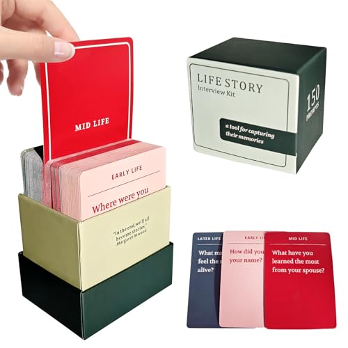 Image of LHYUCYC 150 Pcs Life Story Interview Kit Cards, Life Story Interview Kit Tales, Tales Card Deck Get to Know Parents and Grandparents for Family Game Night