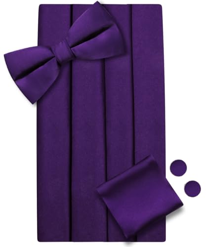 Image of Dubulle Mens Cummerbund and Bow Tie Set Paisley Floral Pretied Bowties for Men Pocket Square Cufflinks Wedding Business