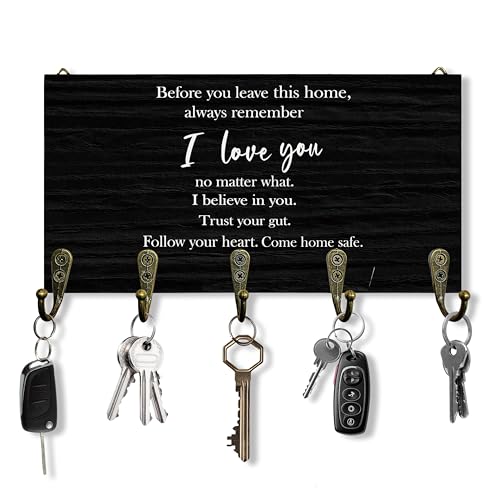 Beliran I Love You Sign Key Holder for Wall 10'x5.12', Couple Home Key Hanger Wall Mount, Before You Leave This Home Sign Love Wooden Hanging Keys Holder Decor for Entryway Front Door（5 Hooks）