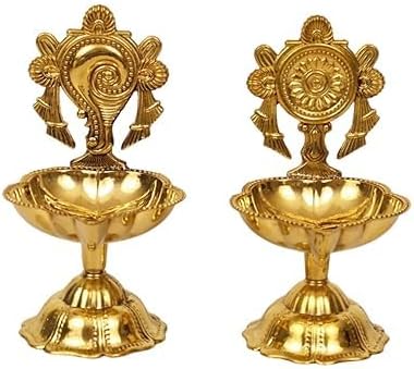 Brass Diya for Puja | Pooja Aarti | Arti Deepak Deepam Oil Lamp for Home Temple Puja Articles Decor Gifts - (Medium)