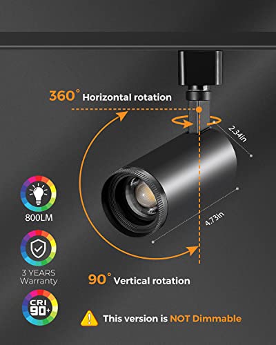 Vanoopee 3-Color Zoomable J Type Track Lighting Heads 10W For Juno Rail - Bright Led Track Light Heads Fixtures 3000K 4000K 5000K Ceiling Spot Accent Light, No Flicker Cri90+ 15-55° 800Lm Black 4 Pack #TOP5