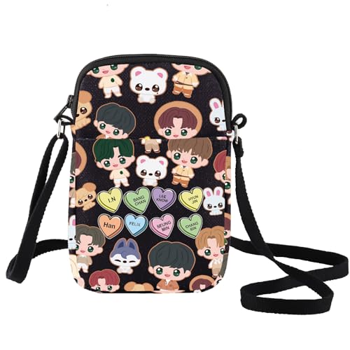 LEVLO Bolsa cruzada para fanáticos de K-POP - Bolsa de hombro para miembros de dibujos animados SKZ - Mercancía, Skz C Negro