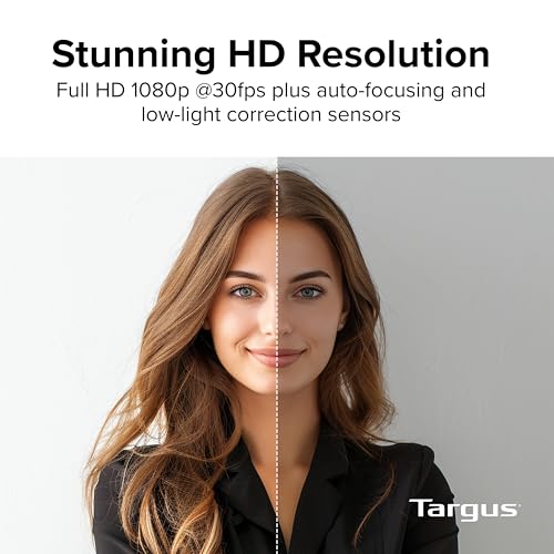 Image of Targus Full HD 1080p Webcam with IR Facial Recognition, Windows Hello Compatible, Dual Stereo Microphones, Spy Guard Privacy Cover, Autofocus, 360 Rotation, USB-A & USB-C, Zoom Certified AVC045GL