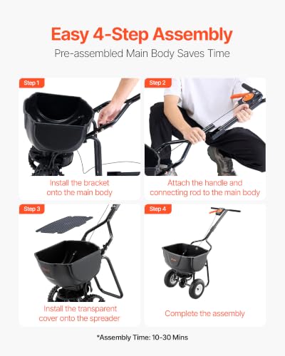 Image of VEVOR Walk Behind Spreader 60 lbs Capacity Push Broadcast Spreader Black | for Lawn & Garden, 0-9.8 ft Spreading Width & 18 Adjustable Settings, 8 in All Terrain Pneumatic Tires for Seed, Fertilizer | For Lawn & Garden, 0-9.8 ft Spreading Width & 18 Adjustable Settings, 8 in All Terrain Pneumatic Tires for Seed, Fertilizer