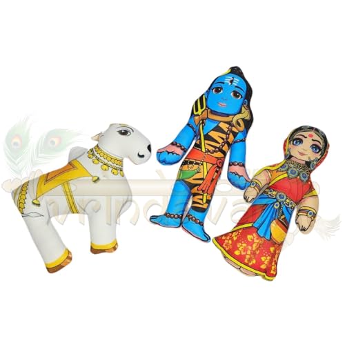 Image of Shiv Parvati Nandi Soft Toy Set for Kids & Home Decor | Vedic Culture Plush Toys | Soft Stuffed Spiritual Figures | Educational Mythology Toy for Children | Festival & Gift Item