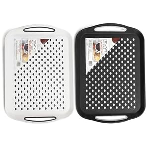 2-Pack Non-Slip Serving Trays with Rubber Grip Surface and Easy-Grip Handles – Rectangular Plastic Food & Drink Tray – 40.5 x 28.5 cm – Assorted Black, Grey, or White Random Colors