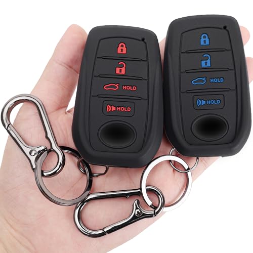 Kyhodsgn Key Fob Cover Fit for Toyota 2025-2026 Camry, Soft Silicone Key Shell Case Compatible with 2023-2026 Crown Corolla (Blue & Red Button)