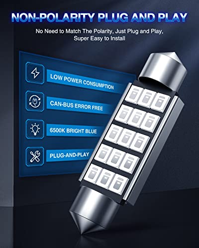 Marsauto 578 Led Map Light Dome Bulb Blue 211-2 212-2 Led Festoon Bulb 41Mm 42Mm 569 6411 6451 Car Light 1.59Inch (Pack Of 4) #TOP3