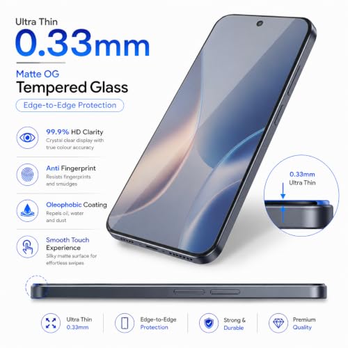 Image of FIRST MART Military-Grade Matte Tempered Glass for Vivo T5 Pro - 9H Screen Protector, Anti-Glare Protection, Scratch-Resistant, Bubble-Free (1 Pack)