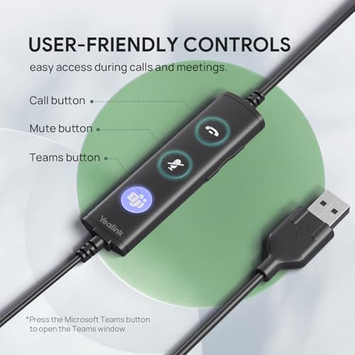 Image of Yealink UH34 Wired Headset,USB-A,Noise Canceling Mic,in-Line Control,On-Ear (Pack of 2)