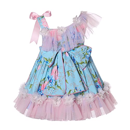 Pettigirl Girls Children Summer Light Blue Floral Tulle Sleeveless Casual Clothes Kids Stylish Fancy Party Dresses2