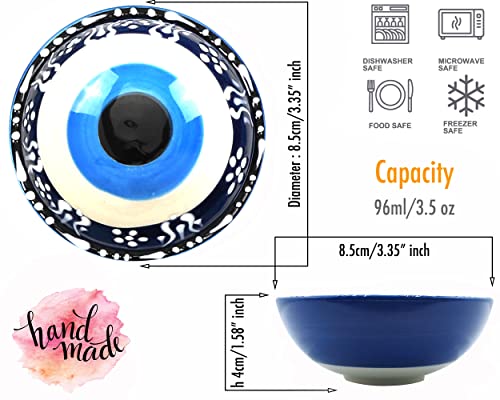 Küchengeräte 6Pcs Evil Eye Nazar Turkish Ceramic Snack Bowls - 3.35'' Inc 96Ml 3.5 Oz Round Shaped Evil Eye Pattern Pinch Sauce Dipping Finger Small Serving Bowls - Best Gift Set #TOP4