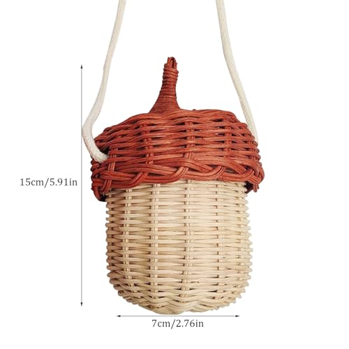 Woven Basket,Girls Bag,Kids Handbag, Rattan Bag for Kids Acorn Shaped Rattan Storage Basket Mini Kids Crossbody Bag Lidded Woven Cute Breathable Kids Bag Birthday Gift4