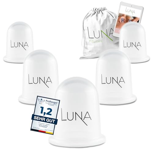 LUNA FitLines - Set Coppettazione - 5 Coppette Anticellulite Premium di Diverse Dimensioni - Libretto Istruzioni Incluso - Finalmente una Fine alla Tensione Muscolare - Coppette Silicone Massaggio