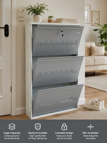 Image of Wall Mounted Heavy Metal Shoe Rack with 3 Shelves Foldable Shoe Storage for Home Shoe Stand Cabinet