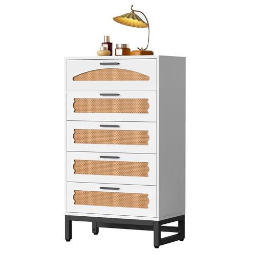 Mericonia Kommode mit 5 geräumigen Ablagefächern Rattan-Kommode mit...