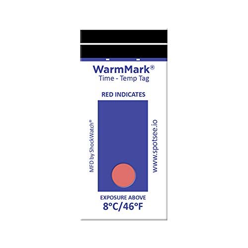 SpotSee WarmMark Shipment Temperature Indicator Label - 8 Hr. Cargo Shipping & Transit Monitor, 46°F/8°C Threshold (Box of 100)
