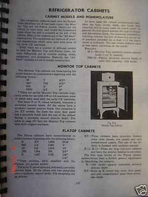 Page from the repair manual showing refrigerator cabinet models and nomenclature, including a diagram of a Monitor Top refrigerator.