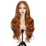 DÉBUT Long Wavy Lace Front Ginger Brown Wigs Body Wave Natural Curls Synthetic Wig Hand Tied Middle