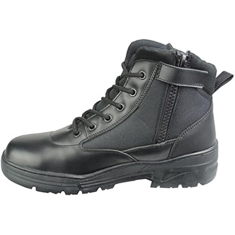 Black Leather Combat Mid Height Boots Side Zip Cadet Army Patrol Security Military (10 UK) Cover