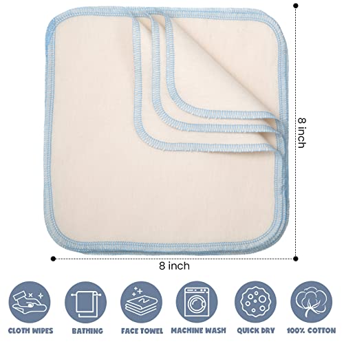 Mimorou 45 Pcs Flannel Cloth Baby Wipes Reusable Baby Diapers Wipes Washable Natural Unbleached Baby Face Wipes Soft and Sturdy Cloth Wipes 5 Colors Outer Stitching 8 x 8 Inches, 1.0 Count - Image 3