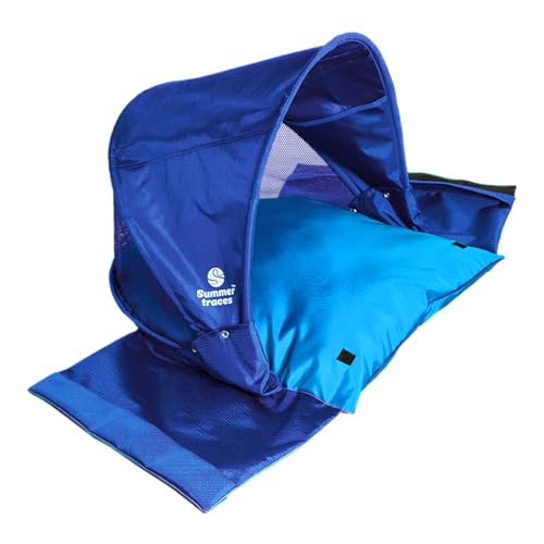 Summer traces The Sunshade Pillow/Windproof Beach Sun Shelter, Portable Face Shade Canopy Umbrella, UV Sun Protection Headrest Tent, Breathable Tear-Resistant Waterproof (Royal Blue/Baby Blue)