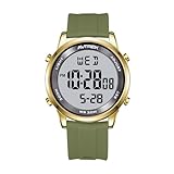 AVTREK Ultradünne Digitaluhr Wasserdicht, Herren Armbanduhr mit 5 Alarmen/Stoppuhr SPL/Countdown/Stundengong/LED-Hintergrundbeleuchtung, 12h/24h, Geschenk für Männer (Gold-Grün)