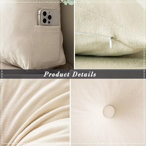cnsmak Triangular Wedge Headboard Pillows Twin Headboard Pillow Long Backrest Positioning Support for Sleeping Reading Backrest Pillow with Side Pockets Wedge Pillow Reading Bed Rest Pillow