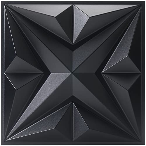 Mix3D Art 3D Wall Panel 12''X12'' Black Star Textured Pvc Wall Panels For Interior Wall Decor, Pack Of 33 Tiles Cover 32 Sq Ft #TOP6
