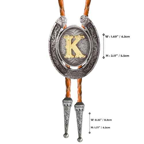 Image of Vintage Western Cowboy Monogram Initial Letter Bolo Tie for Men | Premium brown braided leather, adjustable sliding clasp, anti-tarnish alloy pendant, versatile A-Z western bolo tie