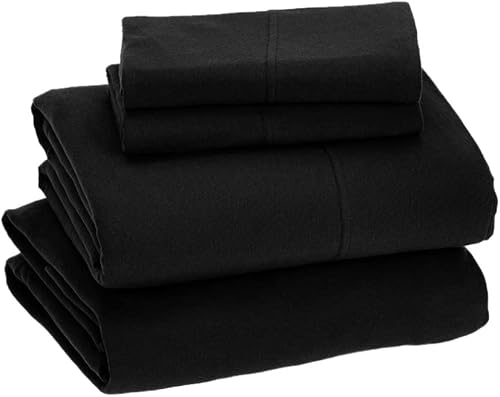 EnvioHome Jersey Sheet Set - Cotton Blend Full Size Jersey Sheets with Extra Deep Fitted Bedsheet & 2 Pillowcases - Black