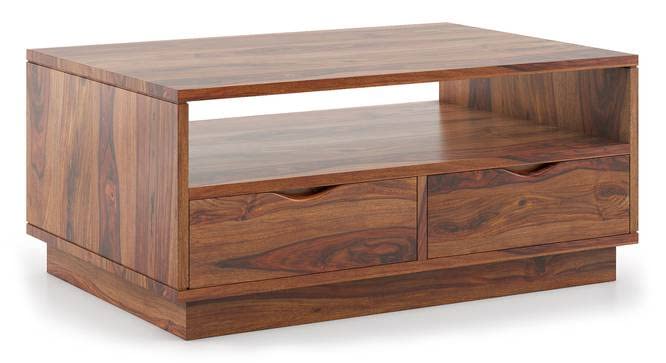 Image of DRIFTINGWOOD Zylo Solid Wood Coffee Table | Teapoy Center Table for Living Room with 2 Drawers & Shelf Storage | Wooden Sofa Centre Tea Table | Honey Finish
