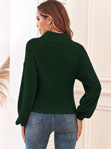Image of ZAFUL Women's Cropped Turtleneck Sweater Lantern Sleeve Ribbed Knit Pullover Sweater Jumper