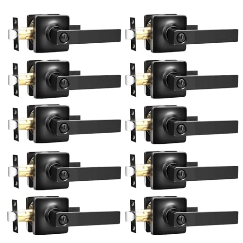 Image of GOBEKOR 10 Pack Matte Black Privacy Door Levers Bedroom Door Handle with Lock Interior Door Handles Keyless Door Lock Straight Bed /Bath Lever
