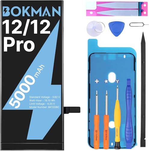 bokman Akku für iPhone 12/12 Pro Hohe Kapazität 5000 mAh Lithium-Polymer-Akku mit Reparaturwerkzeugen