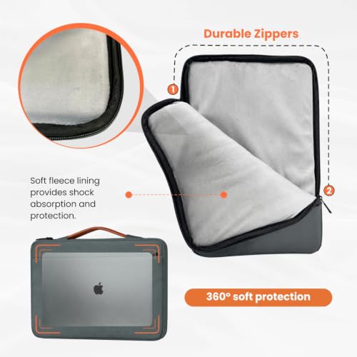 Image of Dyazo 15.6 Inch Laptop Sleeve with Handle & Front Accessory Pocket with Organized Compartments | Soft Interior Padded Protective Case | Compatible for MacBook, HP, Dell, Lenovo, Asus & More (Grey)