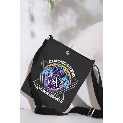 MAOFAED Chaotic Stupid Is Not An Alignment, Video Game Roleplaying Dragons D20 Dice Crossboday Bag (chaotic stupid)4