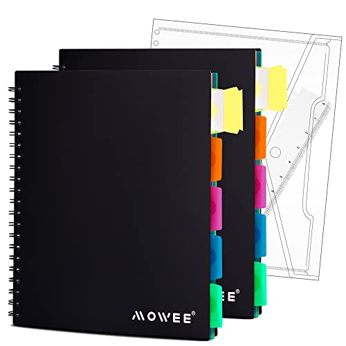 Image of 5-Subject Spiral Notebook, College Ruled, with Pocket & Tab Dividers | 200 Pages, 11 inch Ruler, 8.5 inchx11 inch 2PCBlack, Pocket Dividers with Tab Labels, for Writing Journal, Home, Office & School Supplies