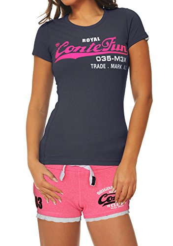 M.Conte Damen T-Shirt Kurzarm T Sweat-Shirt Neon-Pink Lila Grau Blau Rose Rot Grün Schwarz S M L XL Farbe Anthra Blau Größe S