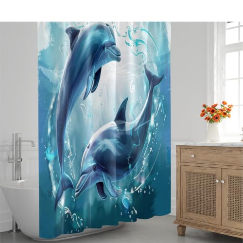 Rideau de douche dauphin 183x183 cm imperméable et lavable, textile de salle de bain en polyester - 7